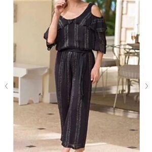 NEW Soft Surroundings Black and Gold Textured Jumpsuit Size XS